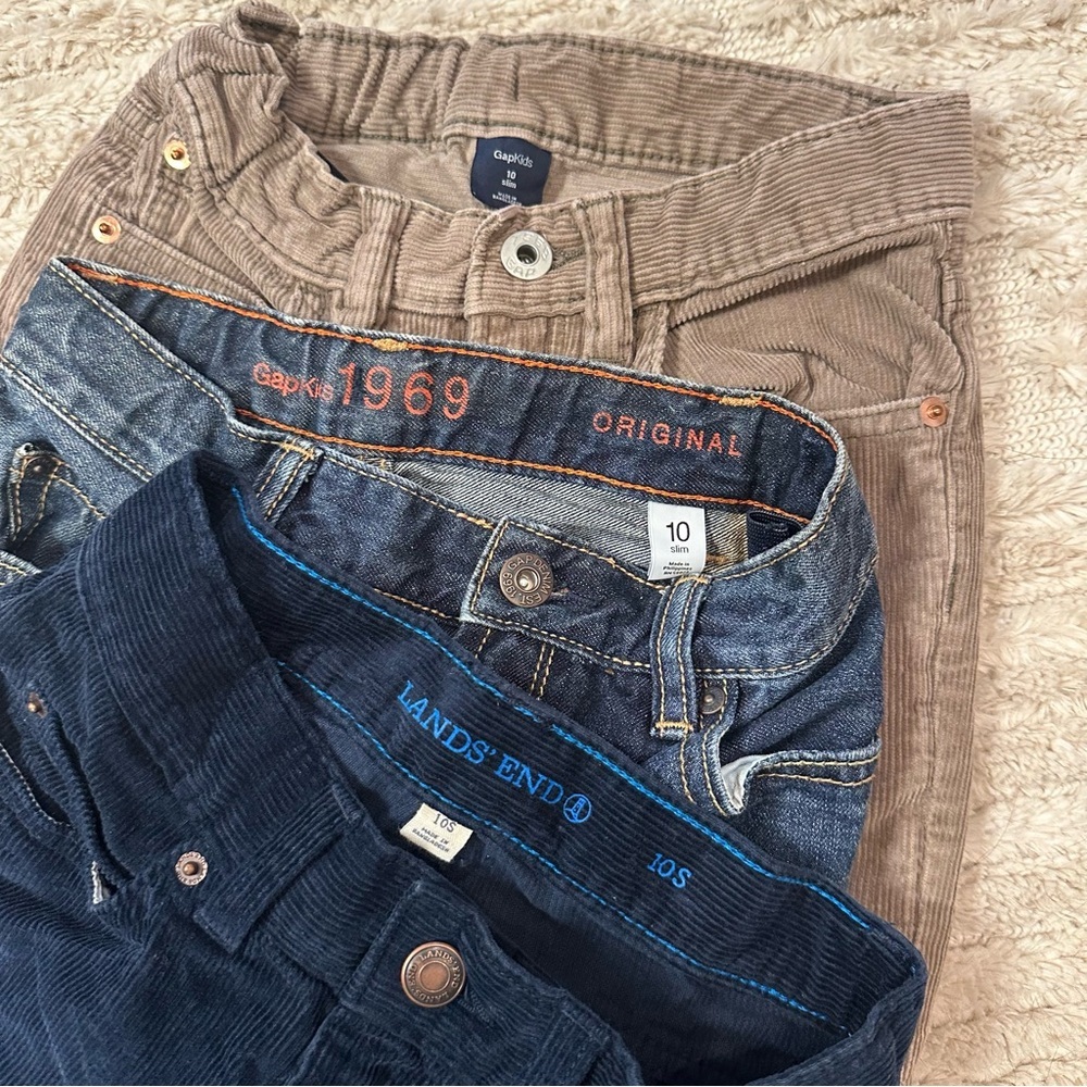 3 Pairs GAP Kids Lands End Corduroy Jeans Pants Size 10 Slim Bulk - Picture 2 of 8